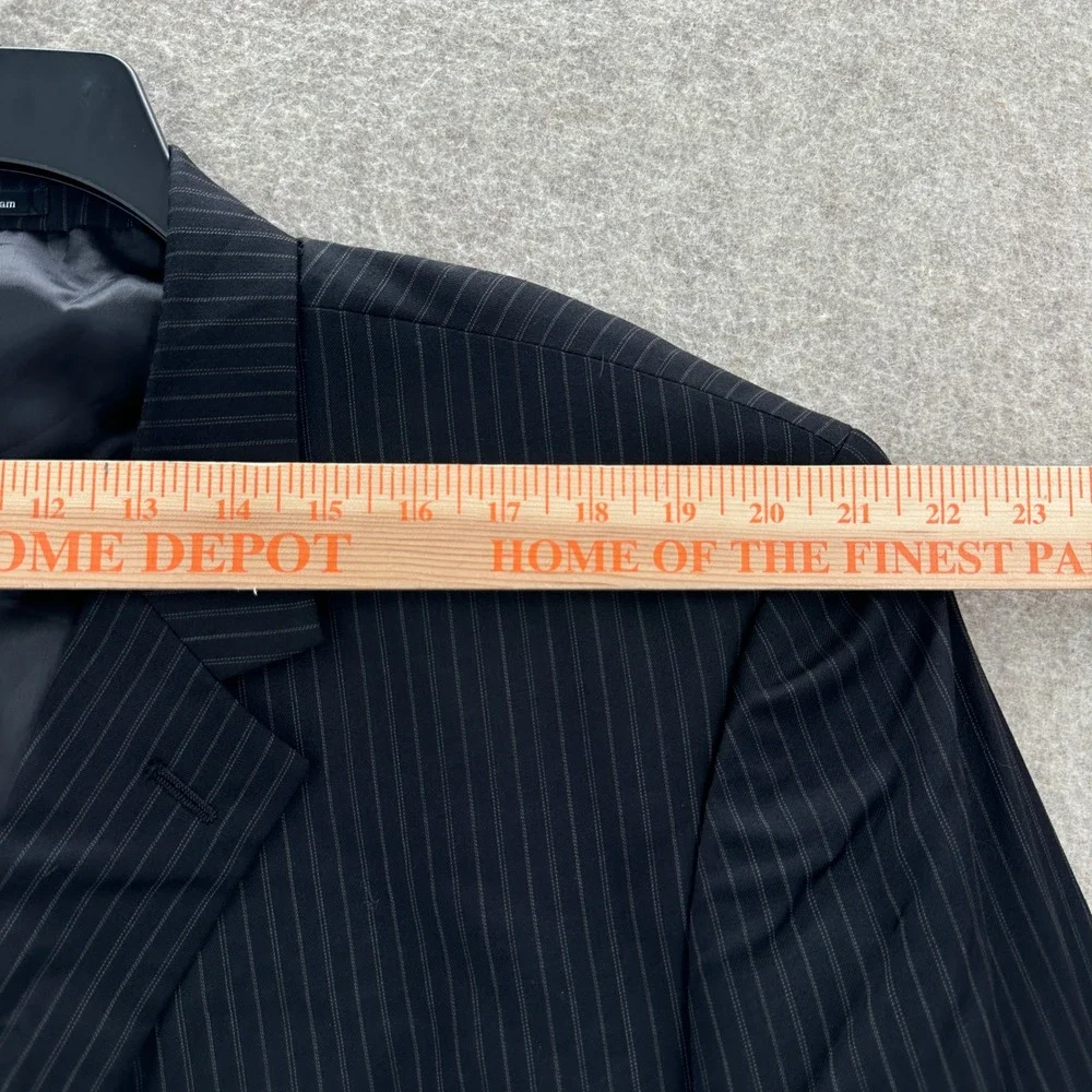 Linea Uomo Suit Jacket Mens 50R Black Pinstripe 100% Wool 3-Button Blazer